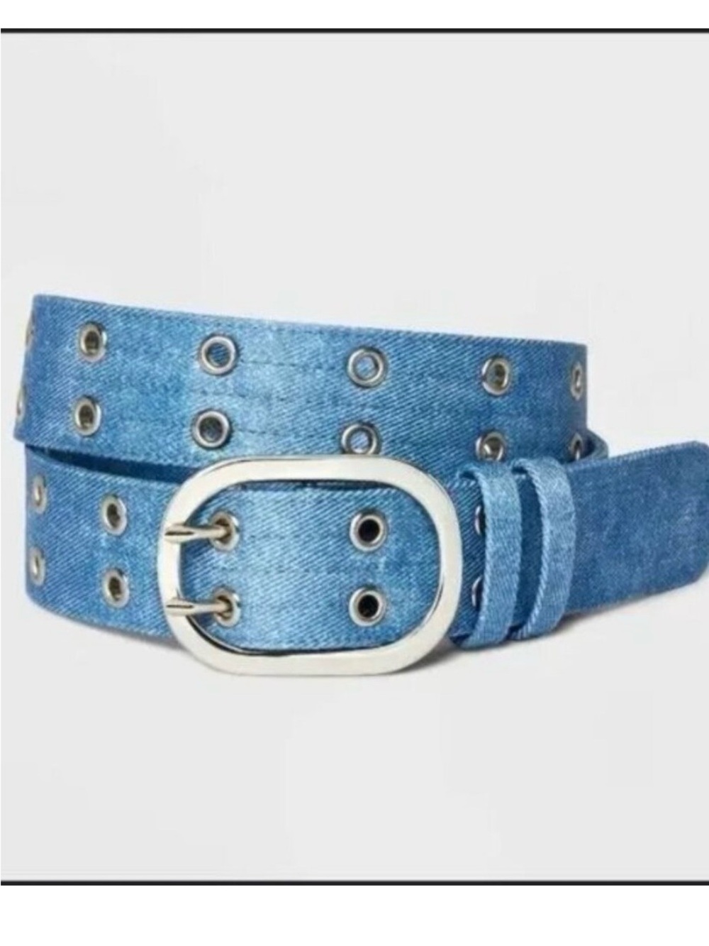 Light Blue Denim Double-Prong Grommet Belt